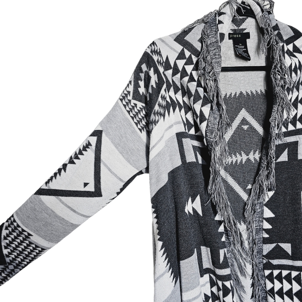 Press Aztec Pattern Fringe Lined Cardigan - Picture 5 of 7